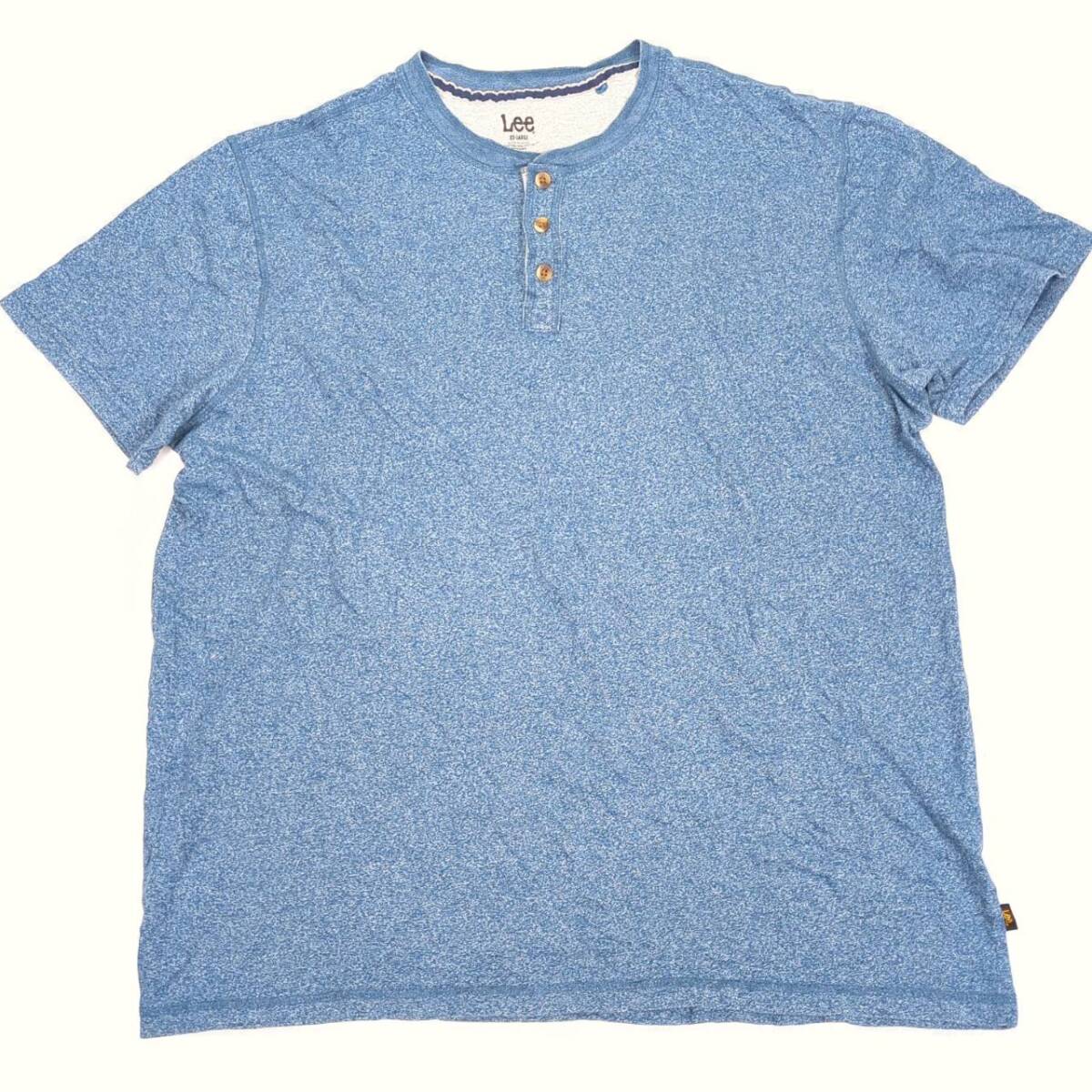 XXL Lee リー Tシャツ ヘンリーネック 丸首 デニム風 ブルー 半袖 リユース ultramto ts2184の画像1