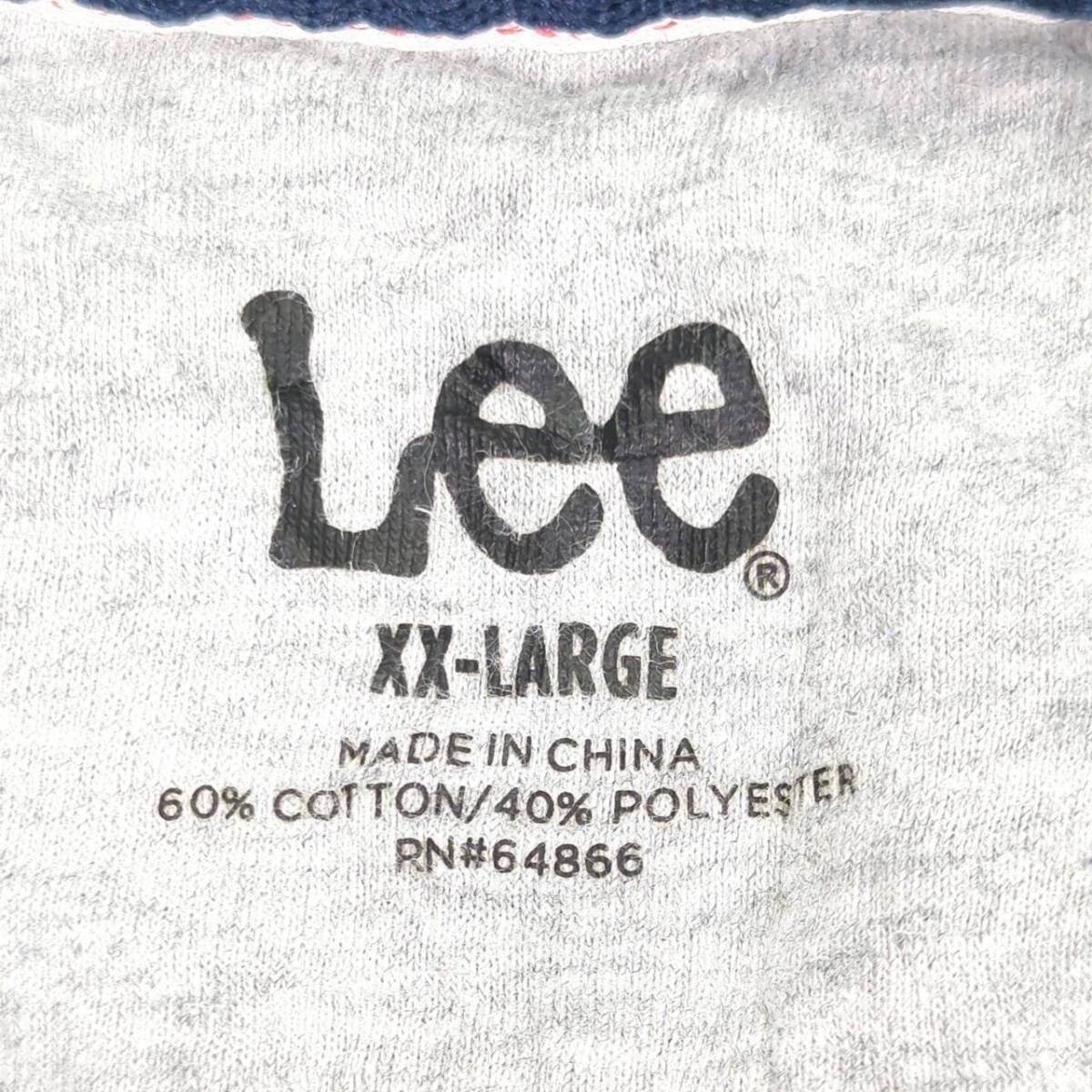XXL Lee リー Tシャツ ヘンリーネック 丸首 デニム風 ブルー 半袖 リユース ultramto ts2184の画像3