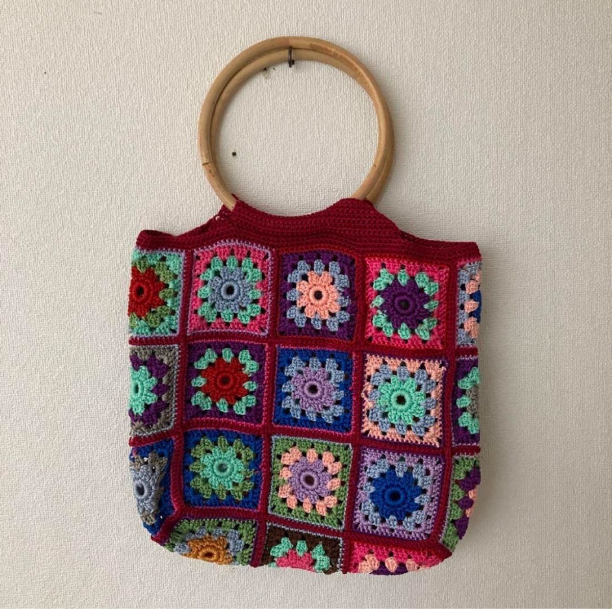 花柄かぎ針編みハンドバッグ