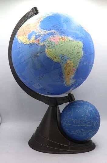 地球儀　二球（世界地図/星座）昭和カートン　高さ46㎝　直径26㎝　直径13㎝　勉強/地図