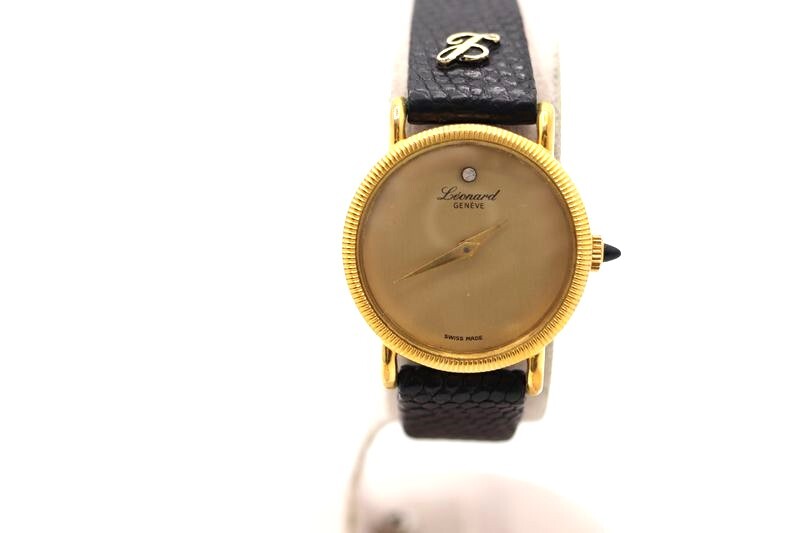 Leonard レオナール 手巻き 時計 ゴールド×ブラック GENEVE 709 2 レディース 稼働の画像1