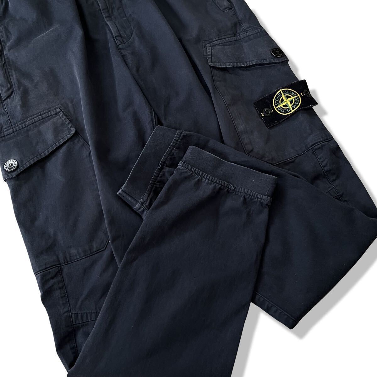 【2020AW】STONE ISLAND ガーメントダイ コットン カーゴパンツ ネイビー/紺 M テーパード ジョガーパンツ コンパスロゴ ルーマニア製