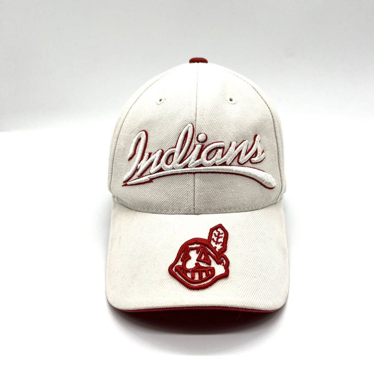 【90s〜】MLB インディアンス 刺繍ロゴキャップ 6パネル ベルクロバック メジャーリーグ オフィシャル当時物 ヴィンテージキャップ 帽子_画像1