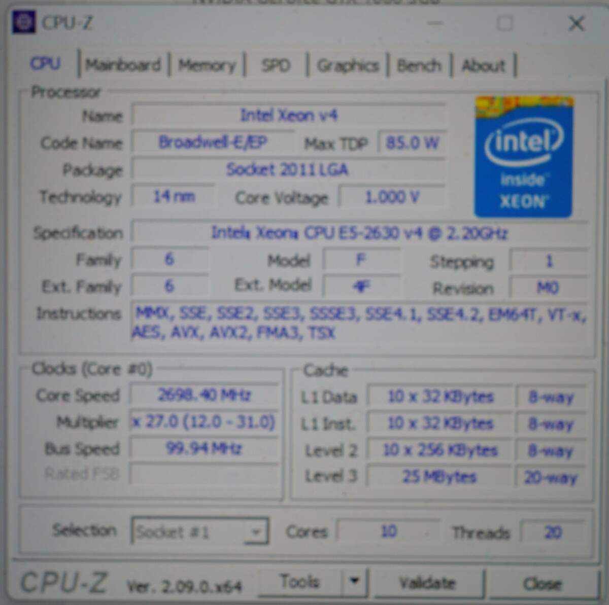 【動作確認済】Intel Xeon E5 2630 V4(10コア 20スレッド) LGA2011 v3 CPU本体のみ_画像3