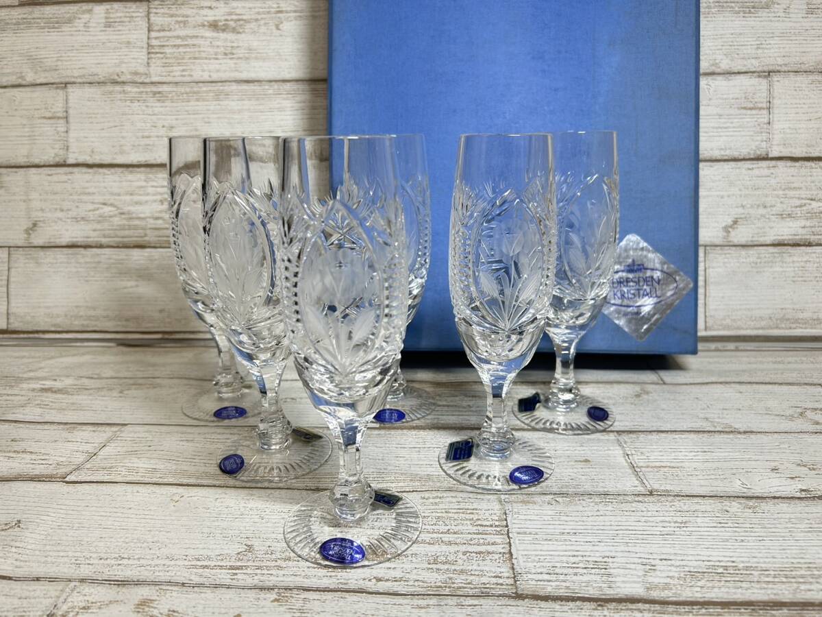 ★[240409-1MA]【現状品】《グラス》DRESDEN KRISTALL/ クリスタル/GLAS/ドイツ製/ドレスデンクリスタル/シャンパングラス/６客の画像1