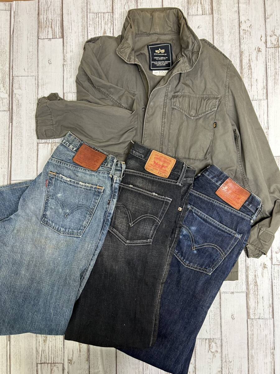 ★[240401-5MA]《洋服》メンズ/ALPHA/ INDUSTRIES/アルファ/ジャケット/ミリタリー/M/リーバイス/502/503/30インチ/31インチ/ブラック/_画像1