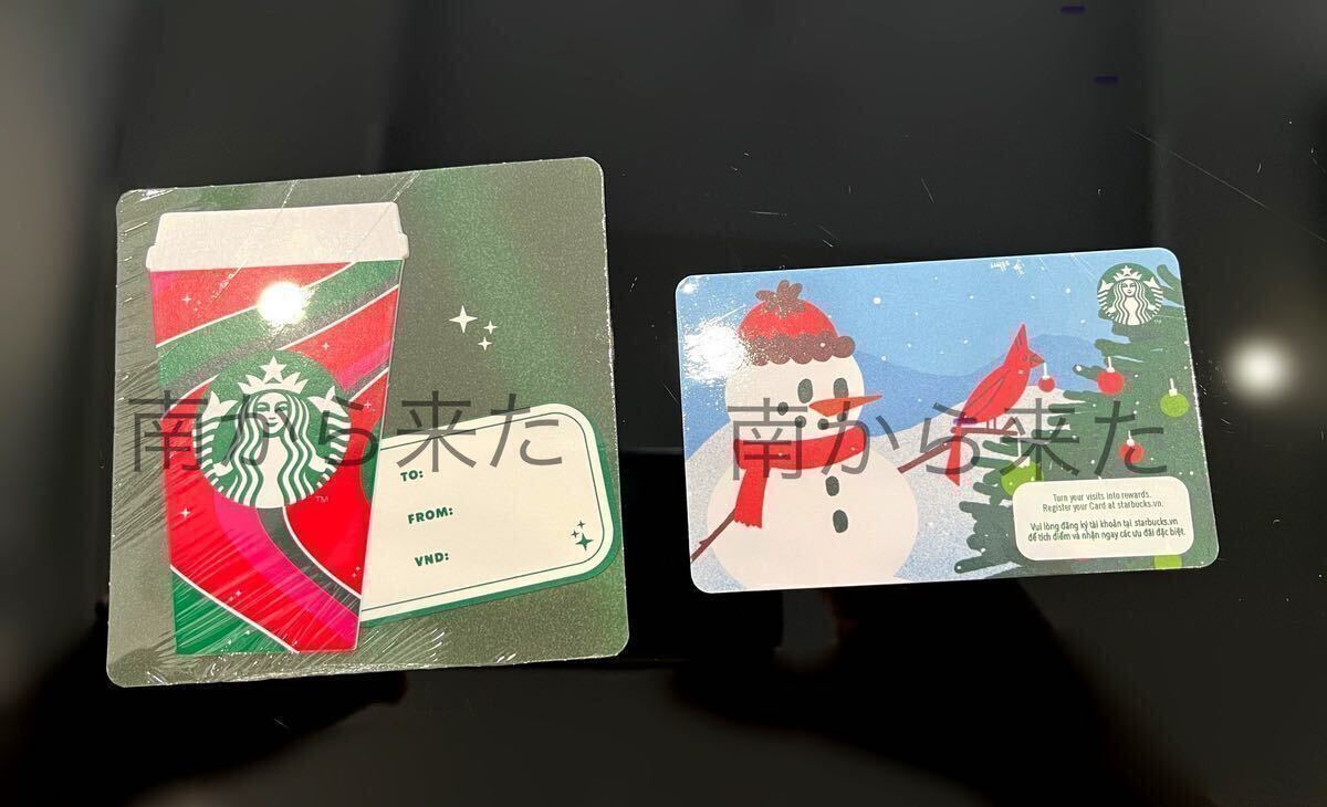 STARBUCKS スタバカード PIN未削 日本未発売 2023年レッドカップとスノーマンのセット_画像1