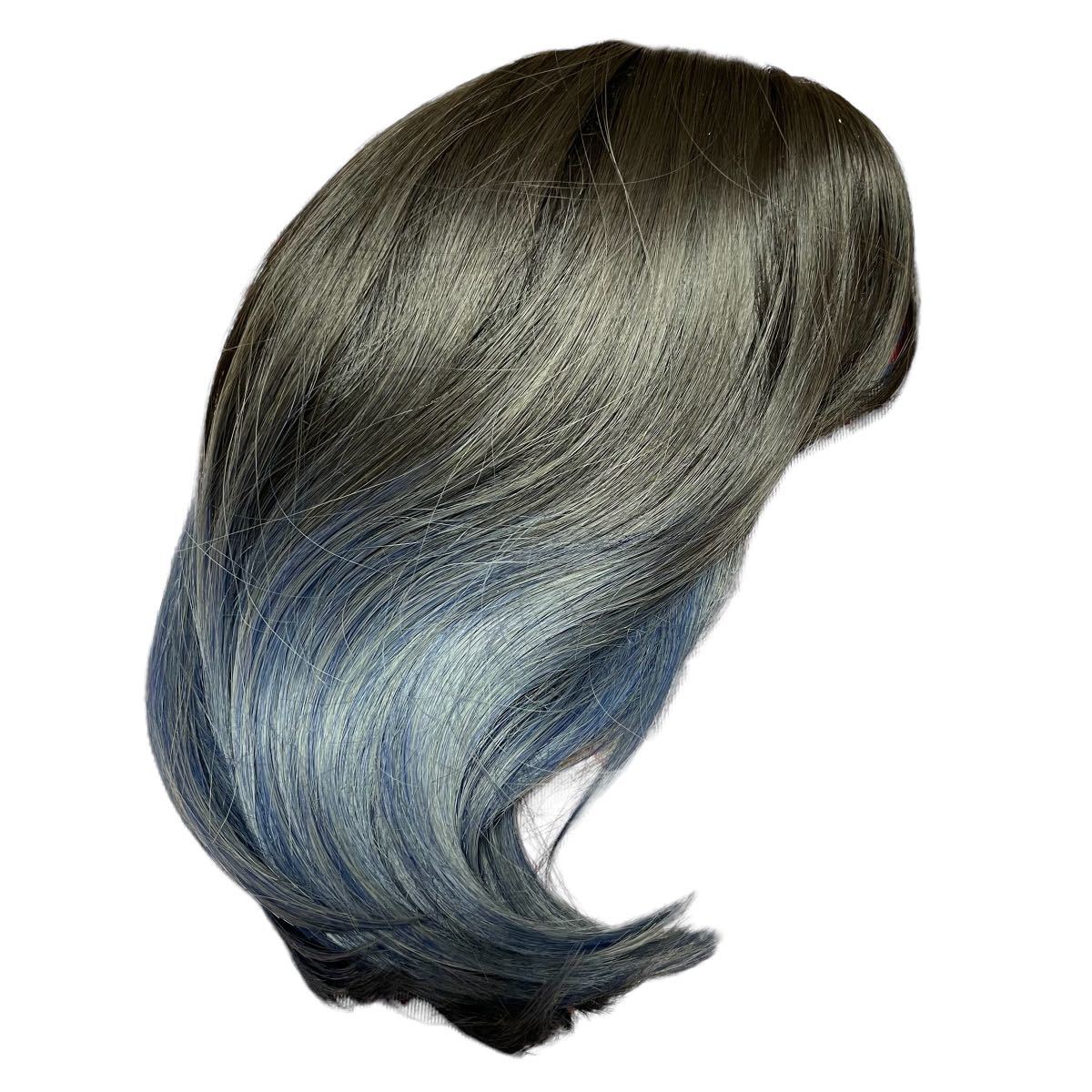  парик semi длинный чёрный полный парик Bob градация голубой парик медицинская помощь для medium женский костюмированная игра природа жаростойкий маленький лицо Корея 