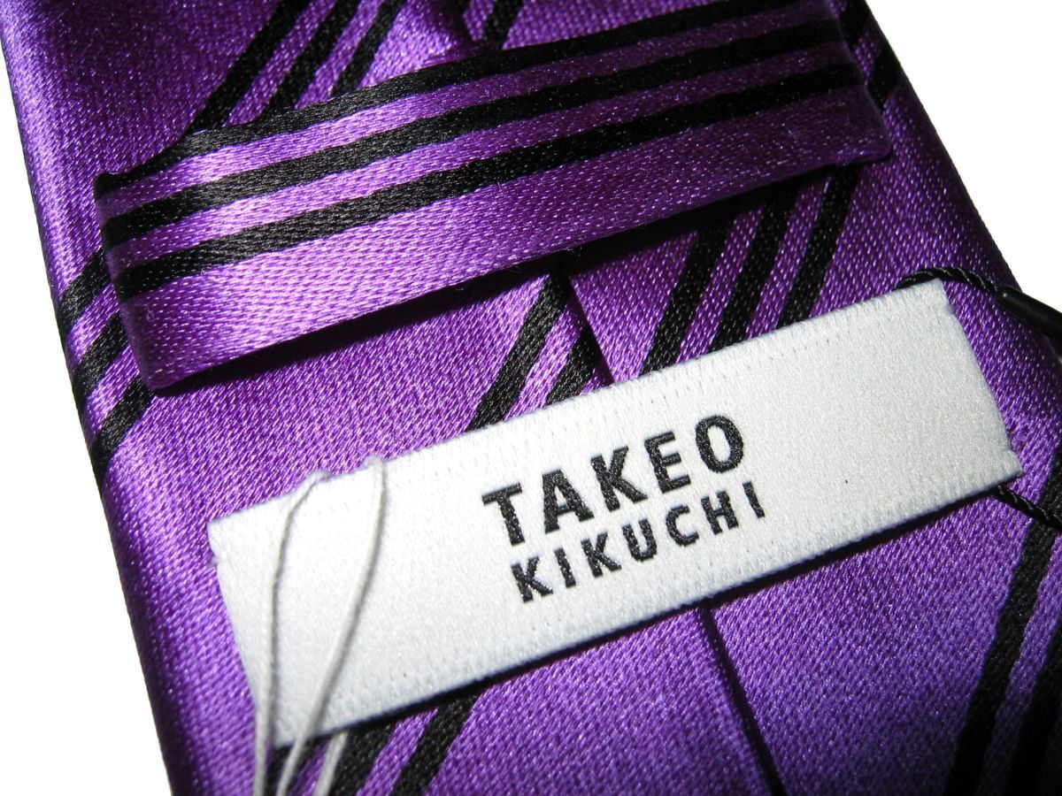 新品 定価￥15,400 ▼ タケオキクチ TAKEO KIKUCHI ▼ 日本製 ネクタイ 紫 シルクコットン ストライプ パープル_画像4