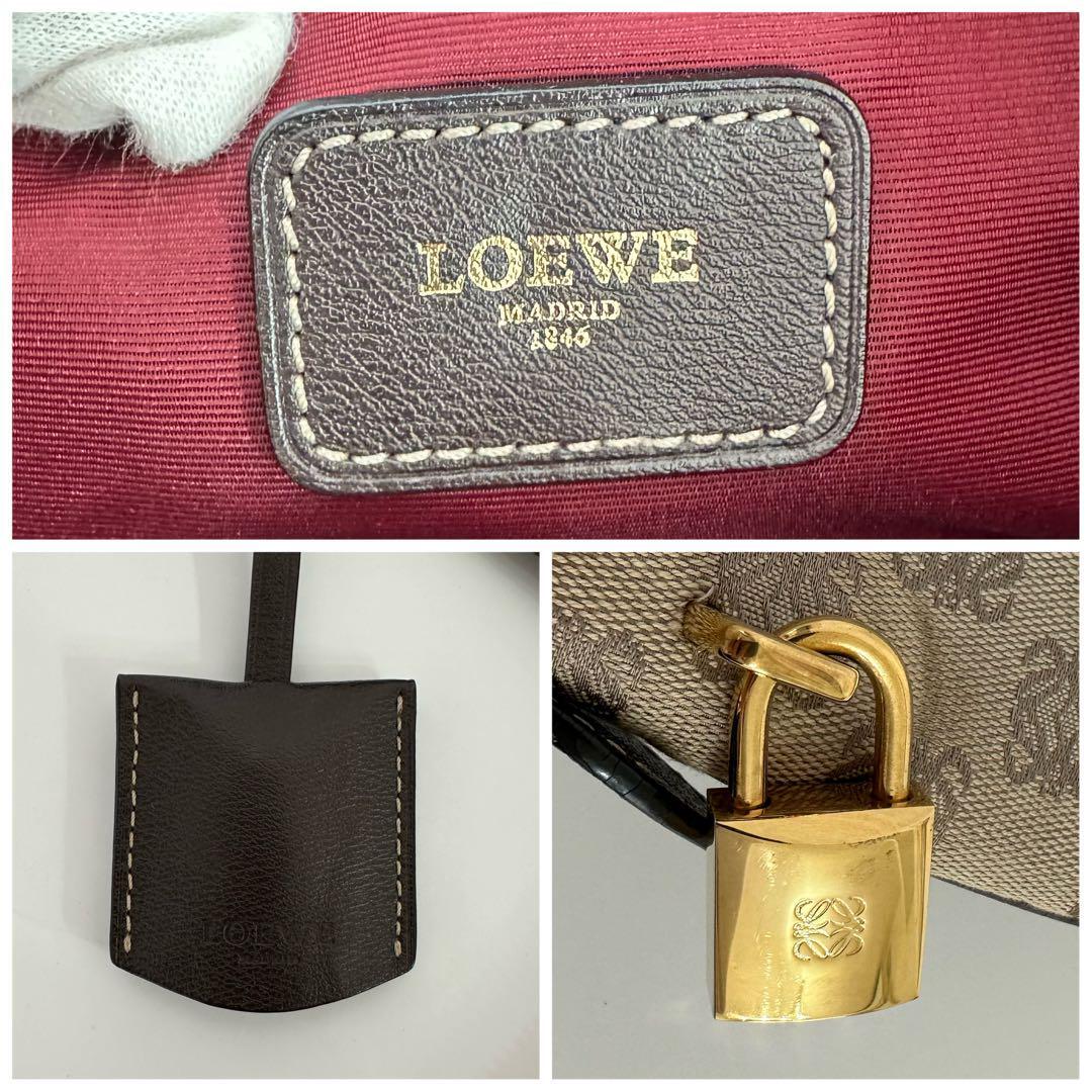 ロエベ LOEWE アナグラム トートバッグ レザー キャンバス ブラウン 鍵 自00293_画像8