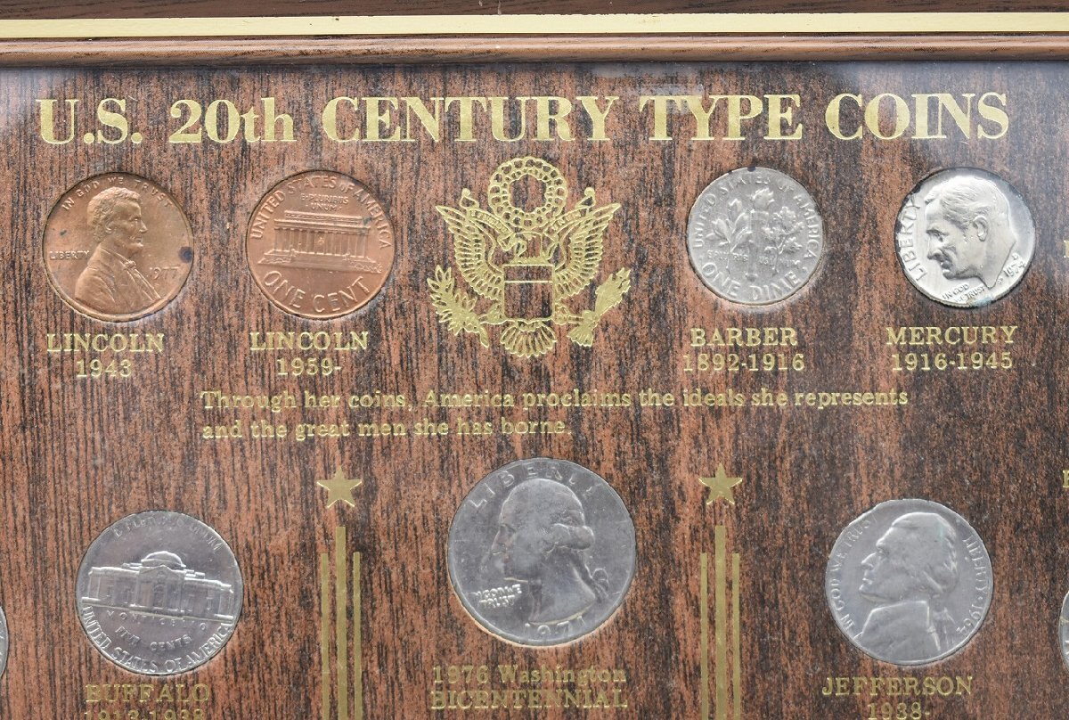 竜B835◆海外 世界 U.S.20th CENTURY TYPE COINS アメリカコイン 記念コイン 硬貨 28枚 額入り リバティー ケネディ 検:銀貨 銅貨の画像2
