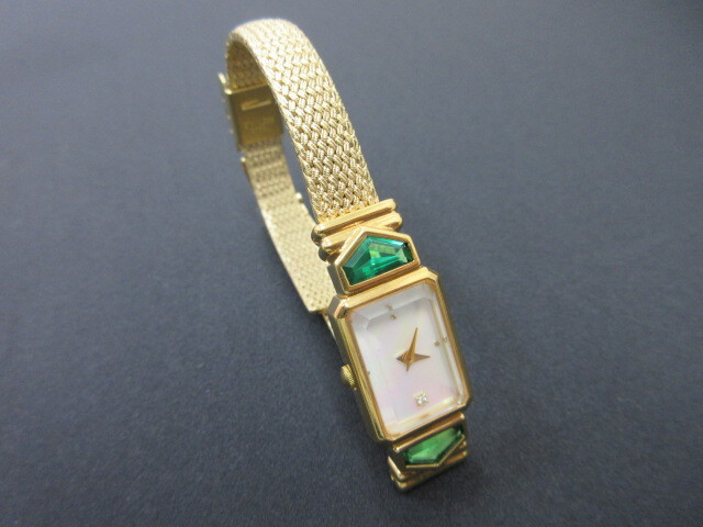 Mt. St. Helens Emerald Obsidianite カットガラス シェル文字盤 レディース腕時計 不動 #36808の画像1