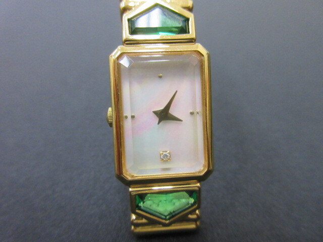 Mt. St. Helens Emerald Obsidianite カットガラス シェル文字盤 レディース腕時計 不動 #36808の画像3