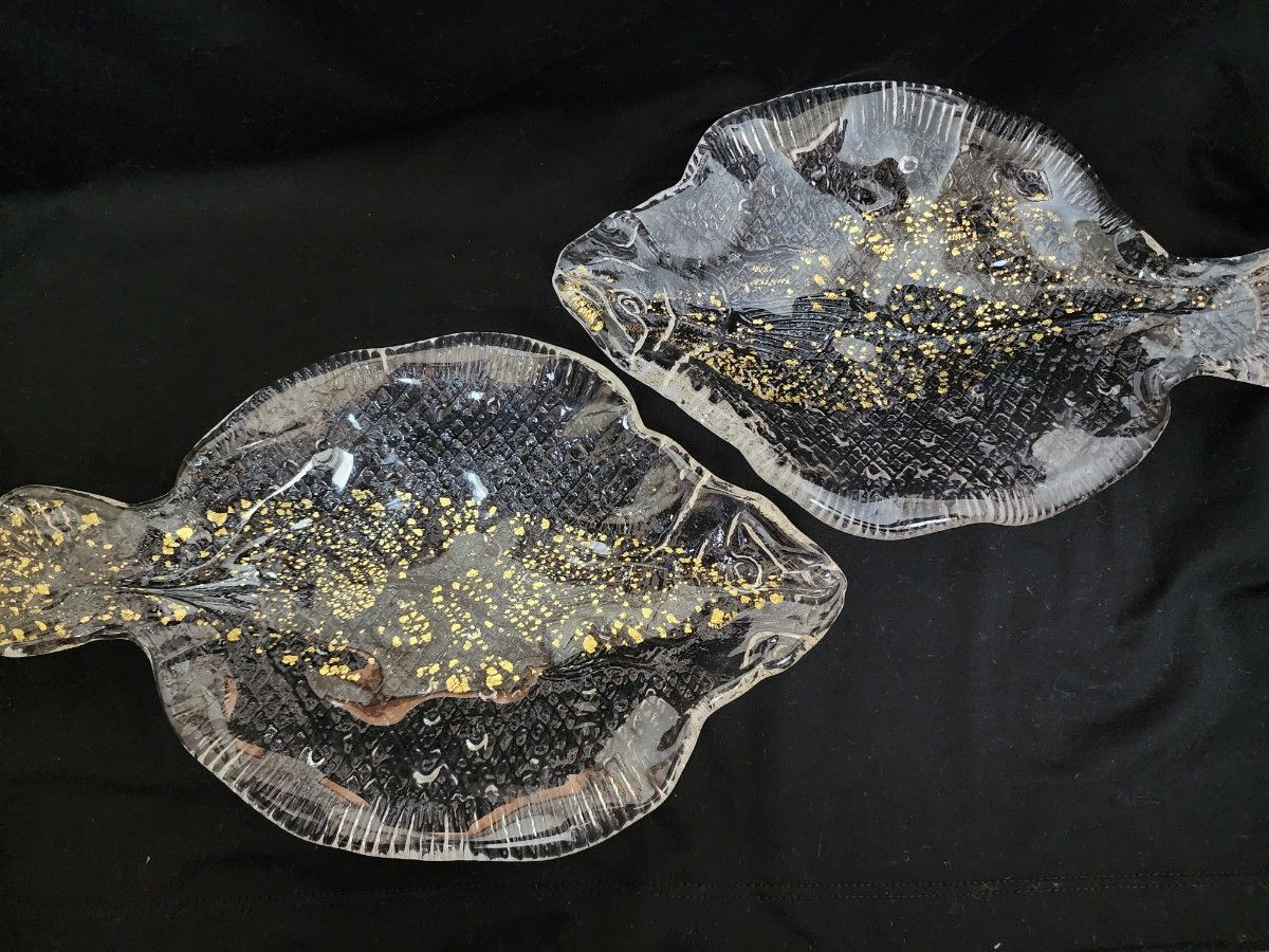 金彩　ガラス皿　刺身皿　ヒラメ　 日本料理　硝子 アンティーク 懐石料理　高級　カルパッチョ