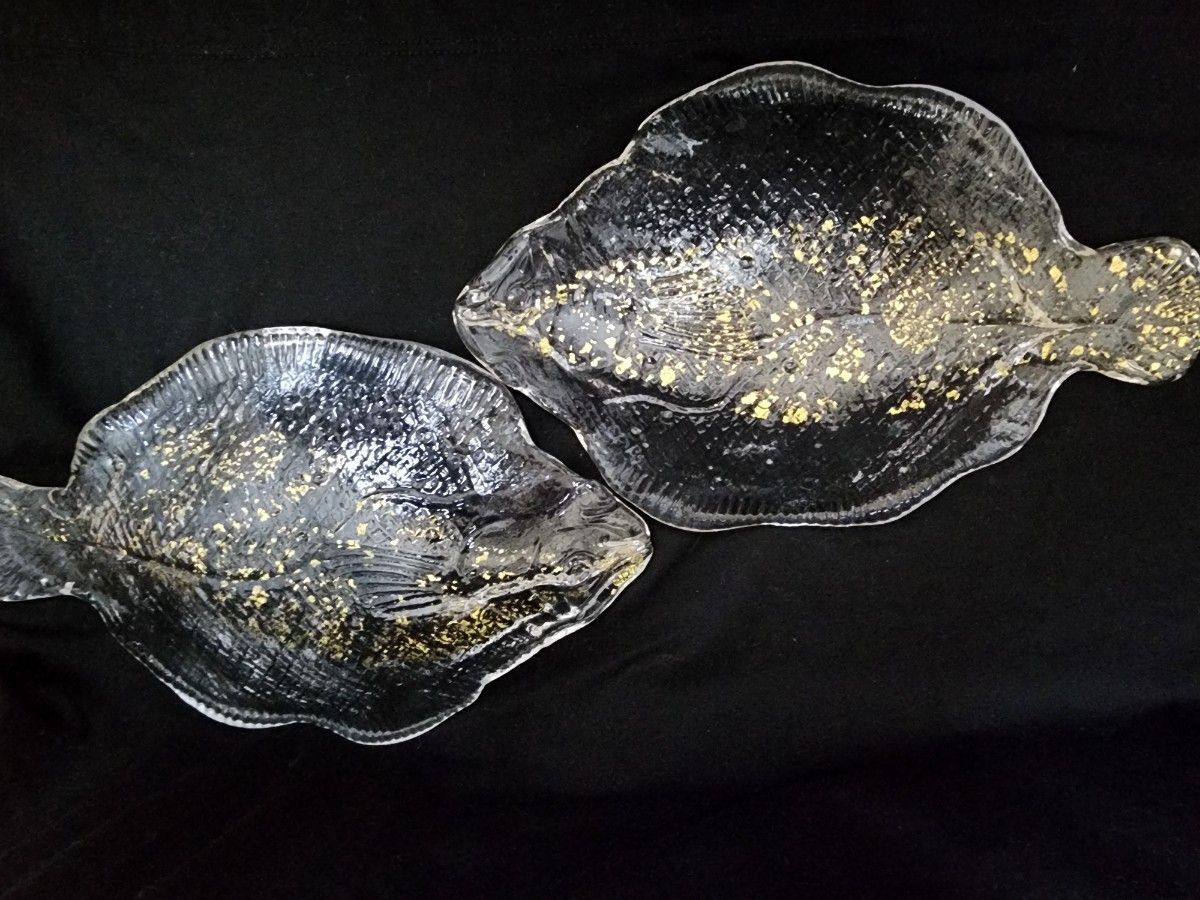 金彩　ガラス皿　刺身皿　ヒラメ　 日本料理　硝子 アンティーク 懐石料理　高級　カルパッチョ