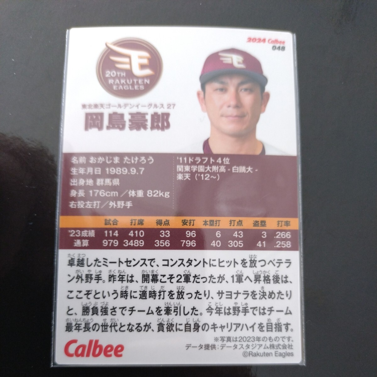  Calbee Professional Baseball chip s2024 the first . regular card 048 Tohoku Rakuten Golden Eagles hill island ..