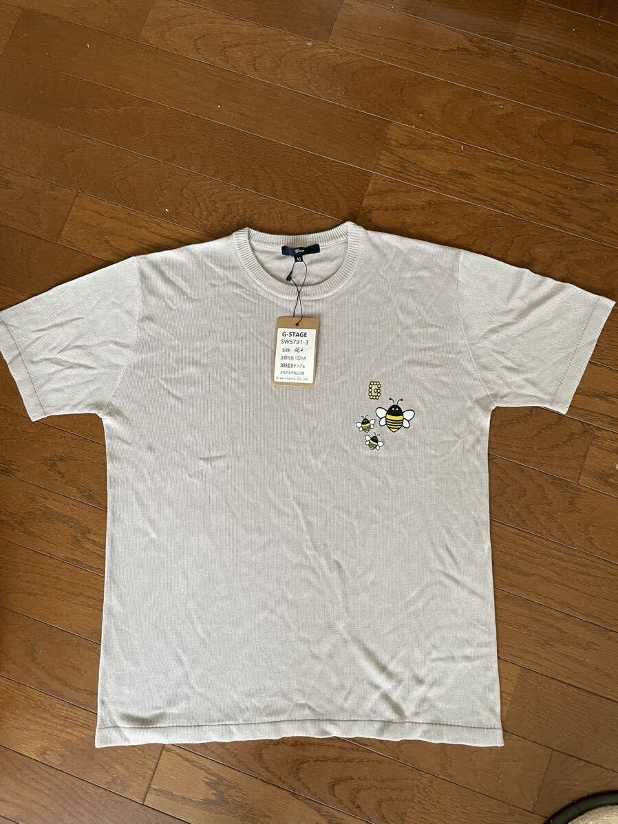 新品1円～★g-stage ジーステージ メンズ 半袖 クルーネック ショートスリーブ ニットカットソー 46 M グレー Tシャツ 本物◆_画像1