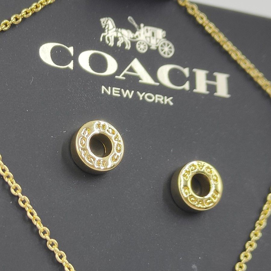 2点セット  コーチ COACH ピアス ブレスレット アクセサリー ラインストーン ロゴ イエローゴールド