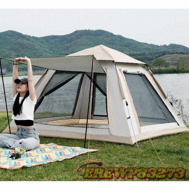 テント ワンタッチテント ワンタッチ式 キャンプ　簡単設営 窓口あり メッシュ付き　210D　二重防水 防風 UVカット UPF50+ 3~4人用テント_画像7
