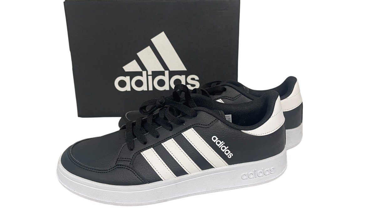 1円●新品同様 箱付き●アディダス adidas●ブレイクネット BREAKNET M FX8708●27㎝ ローカットスニーカー 箱付 黒白 トリプルライン_画像2