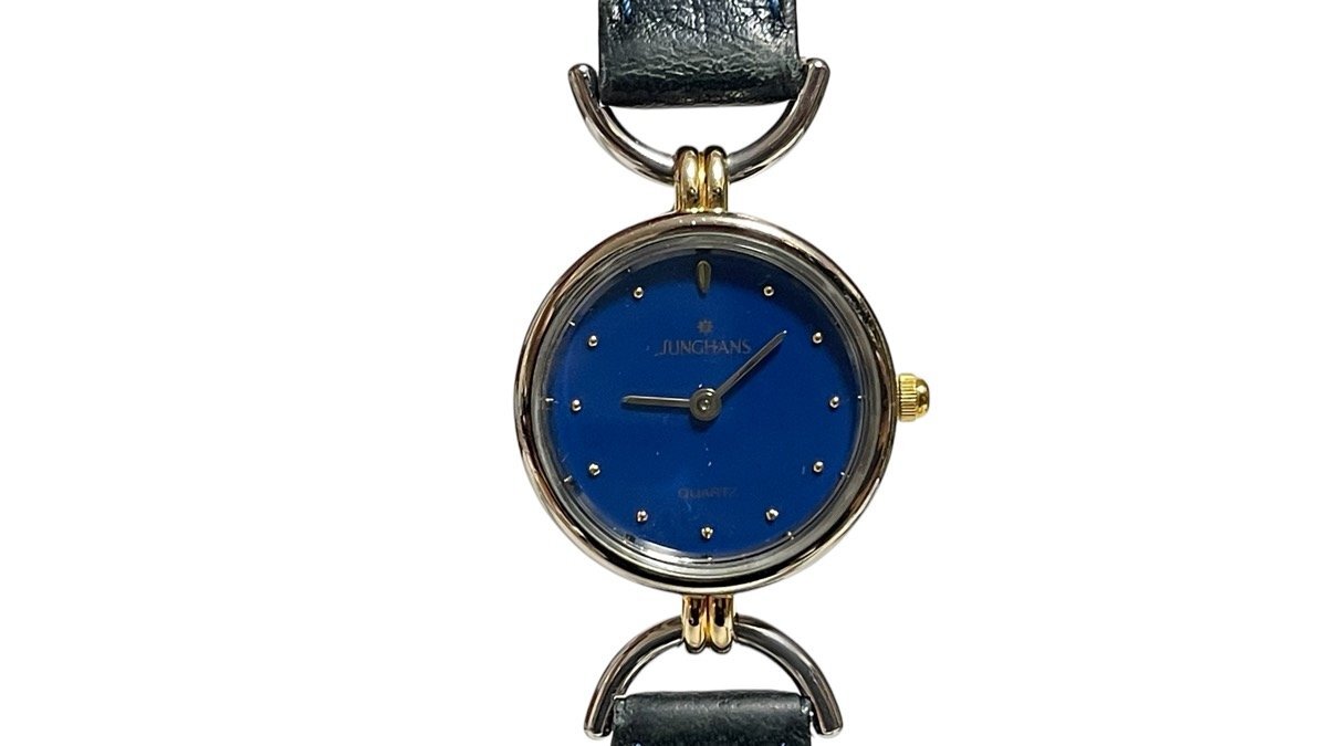 ユンハンス JUNGHANS●レディース腕時計●JK-817L●クオーツ ネイビー×ゴールド 紺文字盤 ロゴ ラウンド型 SS 23㎜の画像1