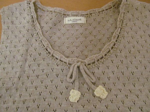(48521)s.t.closet Estee * closet tunic pull over blouse no sleeve linen. stripe USED