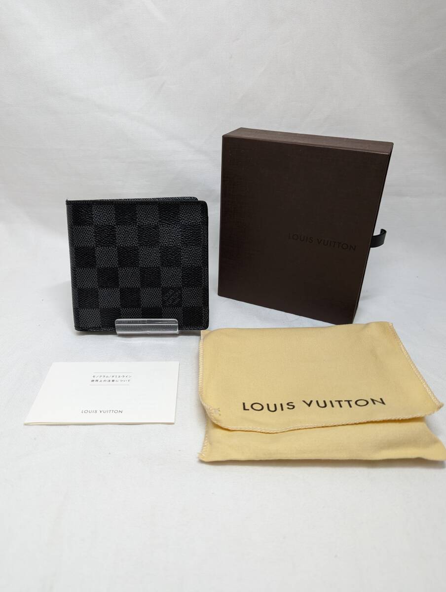 LOUIS VUITTON ルイヴィトン ダミエグラフィット ポルトフォイユマルコ N63336 CA1106 2つ折り財布 イニシャル入り メンズ ブラック 中古品の画像2