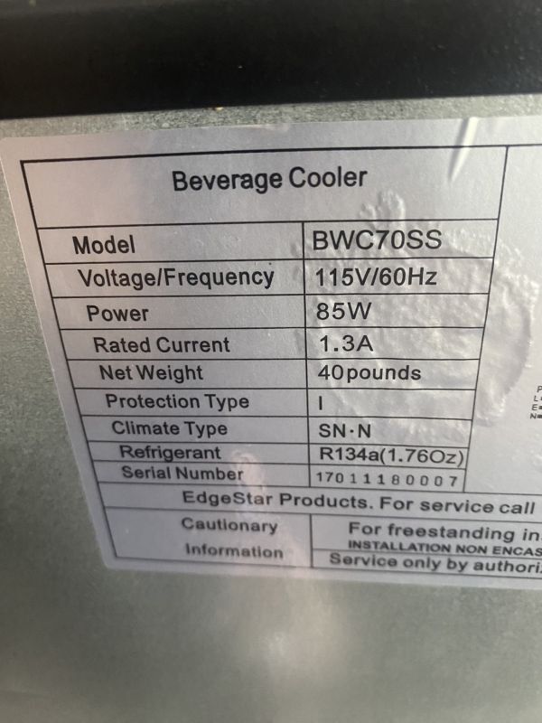EdgeStar エッジスター ビバレッジクーラー BWC70SS 冷蔵ショーケース 1ドア冷蔵庫 21Lの画像7