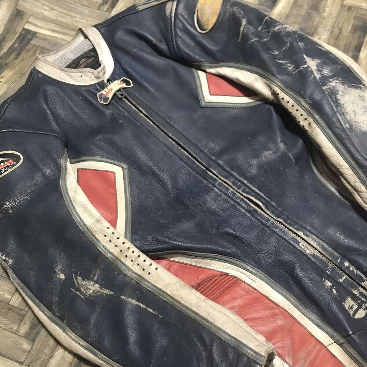  Kushitani leather coverall L/LL racing suit leather coveralls that time thing at that time thing Running man Racer white red navy blue tricolor inspection Honda NSR CBR Spencer 