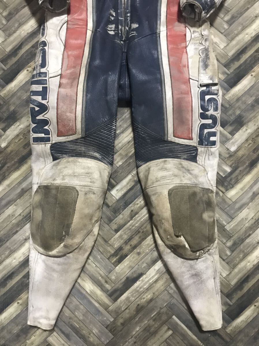  Kushitani leather coverall L/LL racing suit leather coveralls that time thing at that time thing Running man Racer white red navy blue tricolor inspection Honda NSR CBR Spencer 