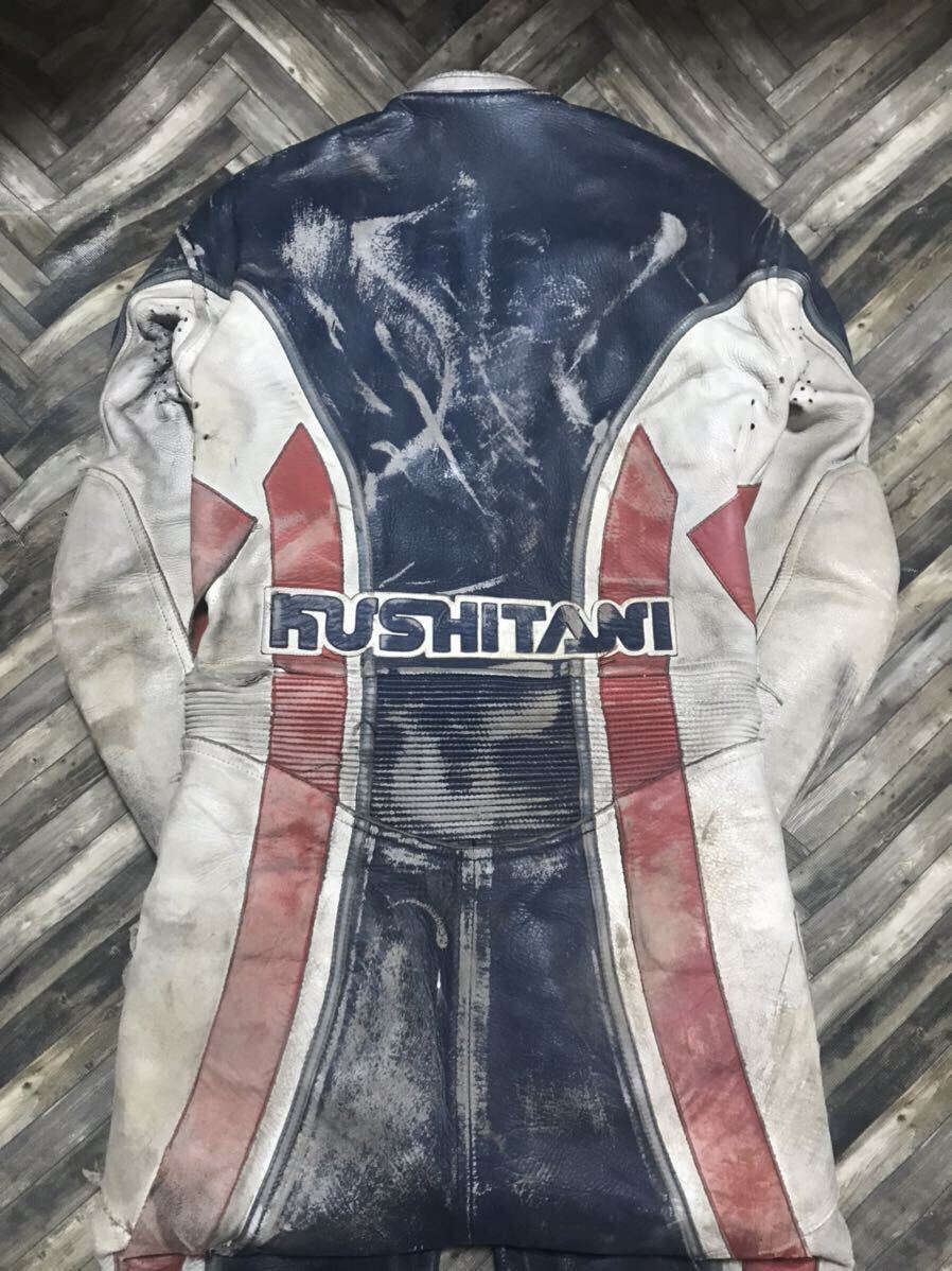  Kushitani leather coverall L/LL racing suit leather coveralls that time thing at that time thing Running man Racer white red navy blue tricolor inspection Honda NSR CBR Spencer 