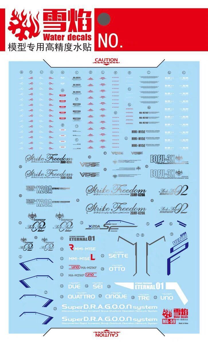 MG 1/100 ストライクフリーダムガンダム用蛍光水転写式デカール　並行輸入品_画像2
