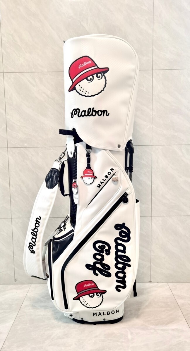 再入荷★マルボンゴルフ malbon golf キャディバッグ スタンドキャディバッグ※写真転載禁止※ホワイトの画像3