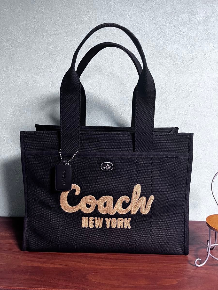 新作COACH コーチ トートバッグ CARGO TOTE 42 カーゴ トートCP163 ロゴ刺繍 ／ブラック　