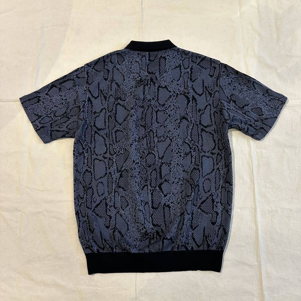 24SS new goods WACKO MARIA Wacko Maria PYTHON JACQUARD KNIT POLO SHIRT knitted polo-shirt L NAVY