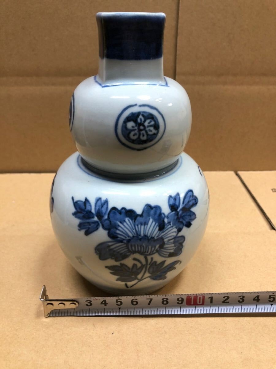 HG428 送料無料花瓶 花器 陶磁器 染付 葫蘆瓶の画像9