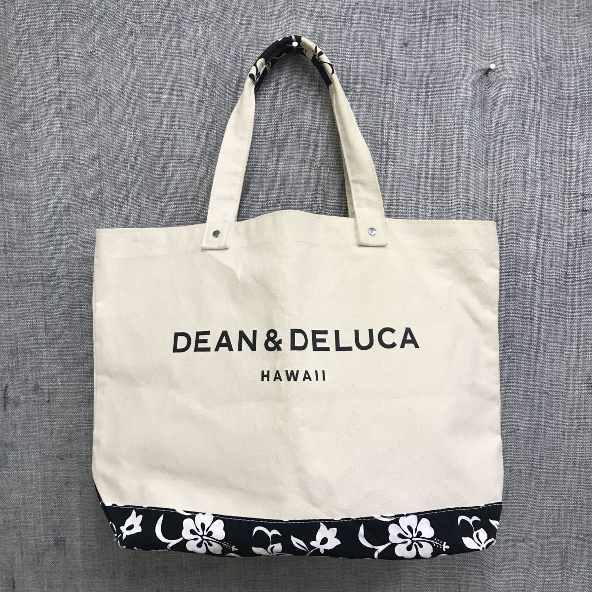 M2078-W-N◆DEAN & DELUCA HAWAII ディーンアンドデルーカ ハワイ トートバッグ ハイビスカス柄 大容量 カジュアル◆きなり系 コットンの画像2