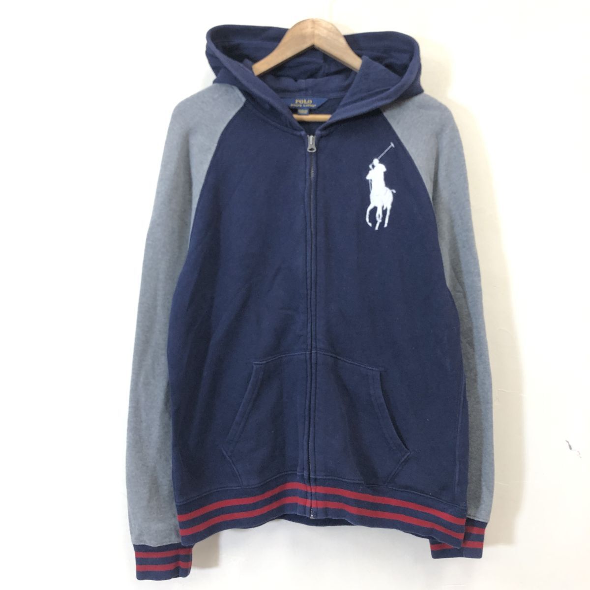 M2434-F◆ POLO RALPH LAUREN ポロラルフローレン ジップアップパーカー フーディ ジャケット ◆ sizeXL コットン ネイビー 古着 メンズ_画像2