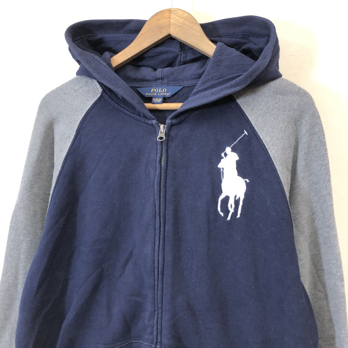 M2434-F◆ POLO RALPH LAUREN ポロラルフローレン ジップアップパーカー フーディ ジャケット ◆ sizeXL コットン ネイビー 古着 メンズ_画像3