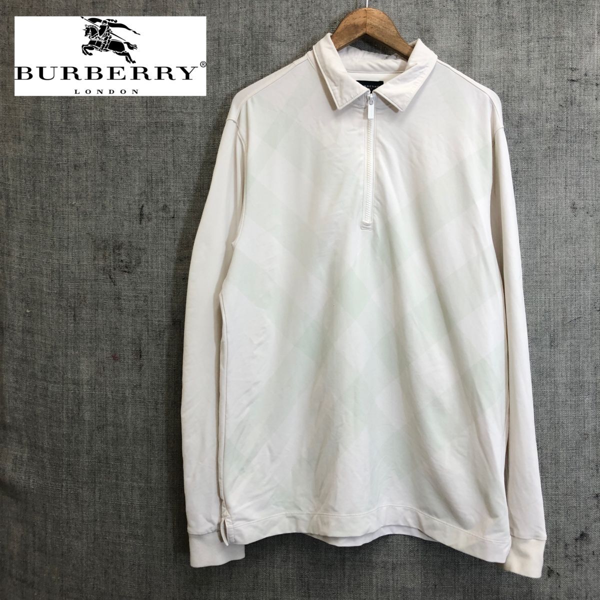 M2166-F* BURBERRY GOLF Burberry Golf половина Zip cut and sewn футболка * size4 полиэстер белый б/у одежда мужской весна 