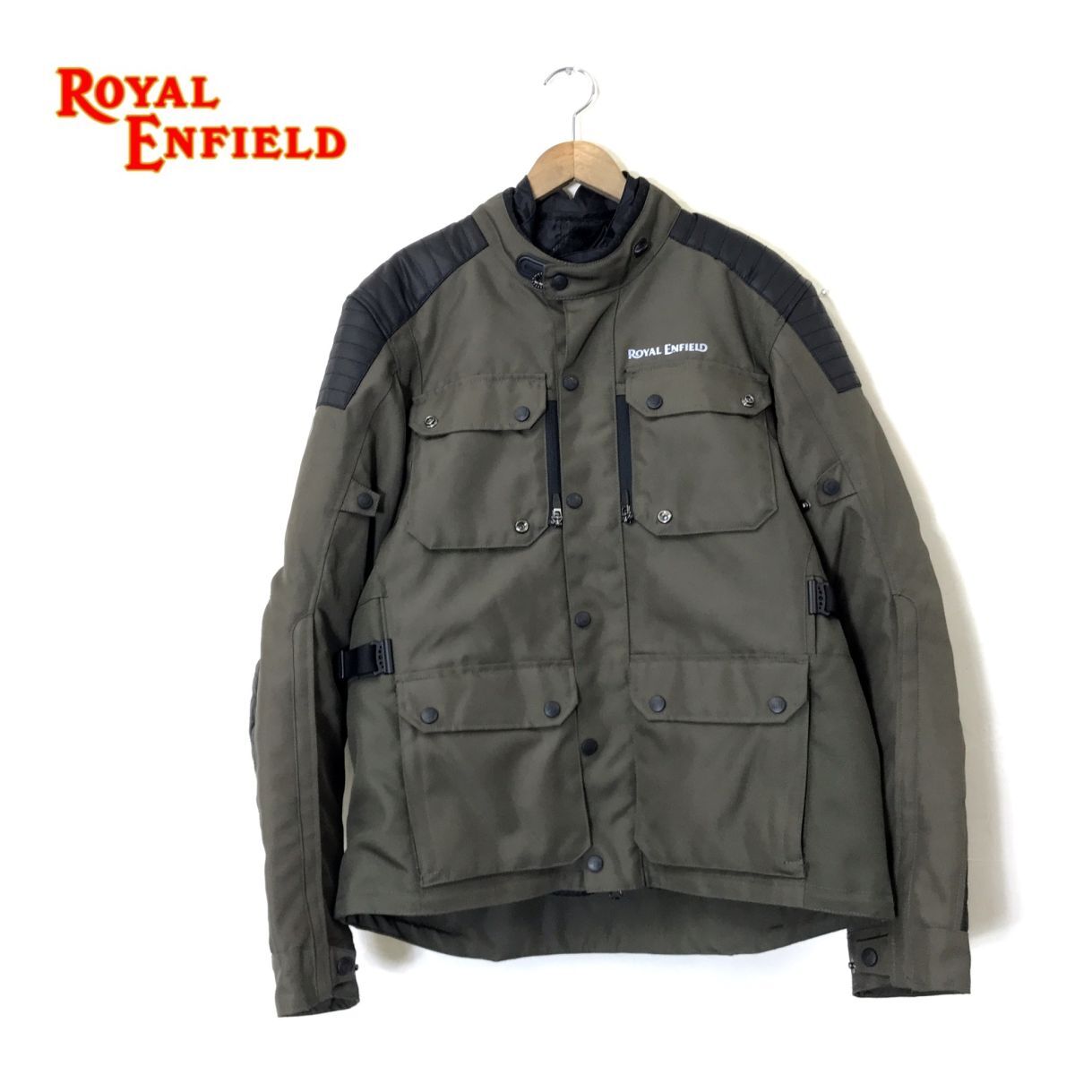 M2266-N◆美品◆ ROYAL ENFIELD ロイヤルエンフィールド KHARDUNGLA V2 ライディングジャケット 防水 ライナーあり◆sizeL カーキ ナイロン_画像1