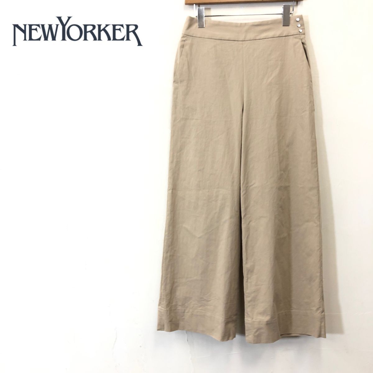 A532-F◆ NEWYORKER ニューヨーカー ワイドパンツ ボトムス サイドファスナー ◆ size11 コットン ナイロン ベージュ 古着 レディース 春_画像1