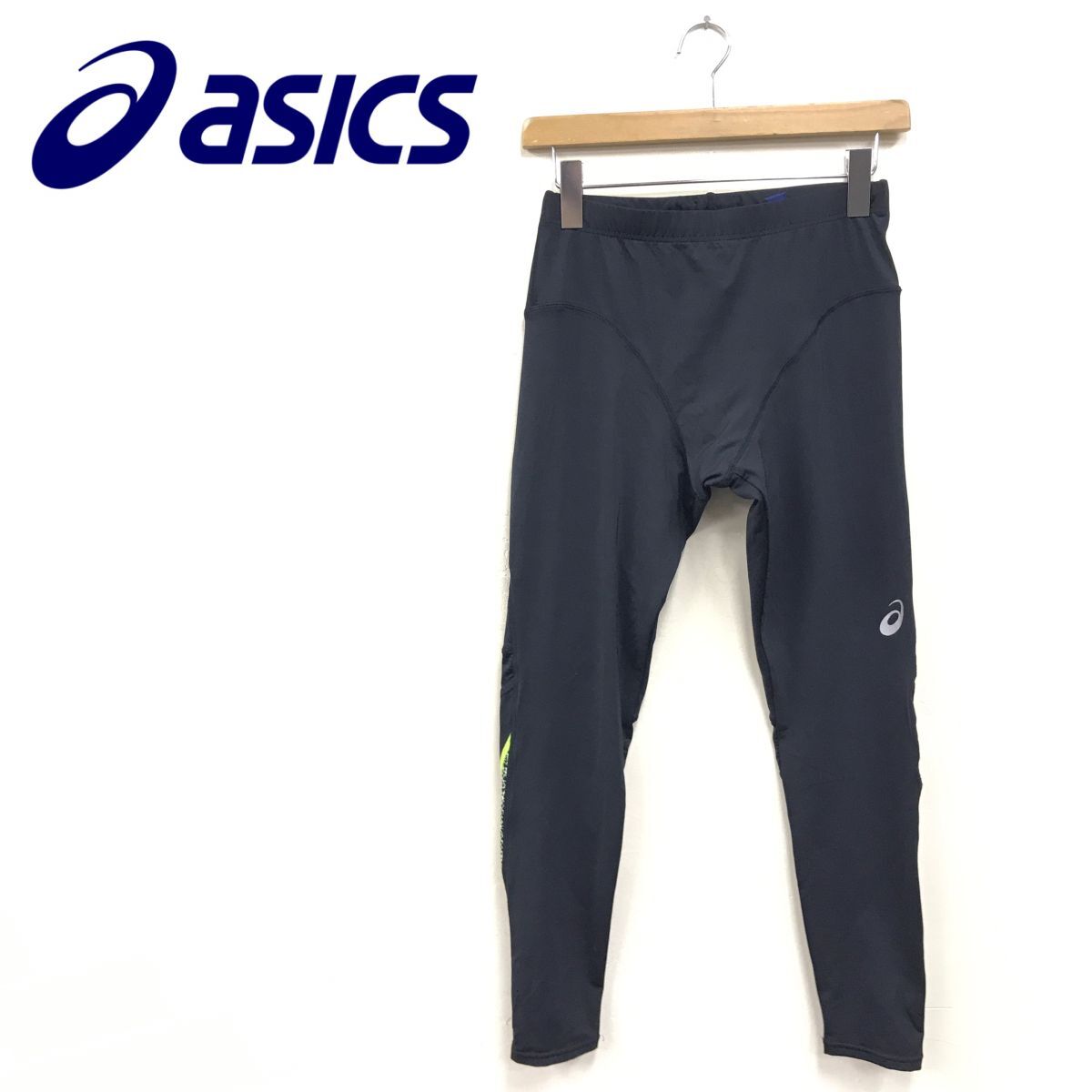 A498-R*asics Asics inner leggings * size XL 83~89 men's gentleman sport wear black bottoms neon yellow 