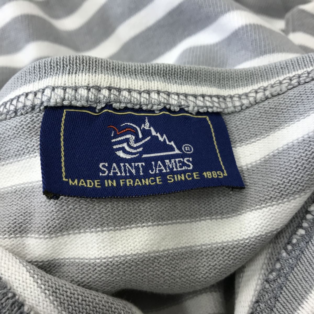 A432-D◆フランス製◆ SAINT JAMES セントジェームス バスクシャツ 長袖シャツ トップス ◆size36 ホワイト グレー ボーダー コットン_画像7