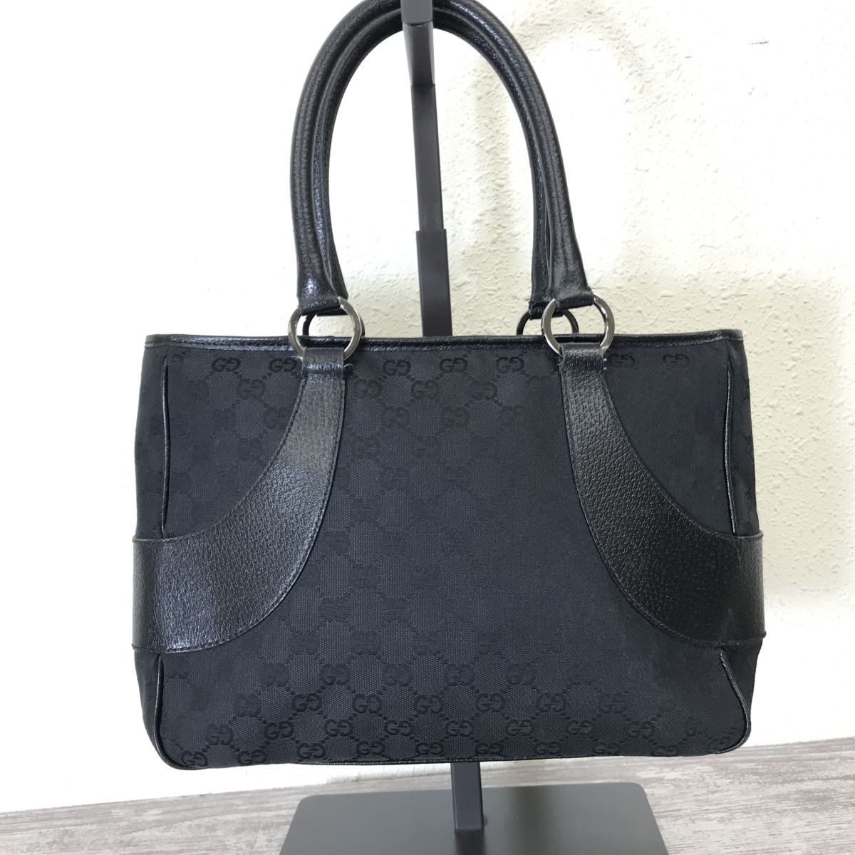 A477-D◆イタリア製◆ GUCCI グッチ トートバッグ GGキャンバス 鞄 ◆ ブラック 総柄 レザー ハンドバッグ ビジネスバッグ_画像2