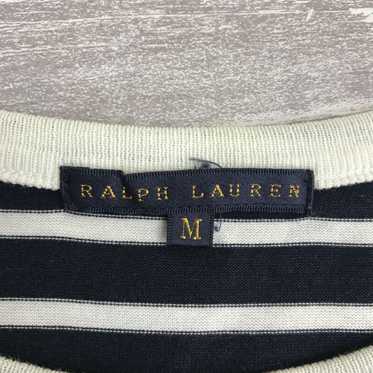 A289-W*Ralph Lauren Ralph Lauren трикотаж с коротким рукавом футболка окантовка отметка вышивка casual *size:M темно-синий оттенок белого хлопок 