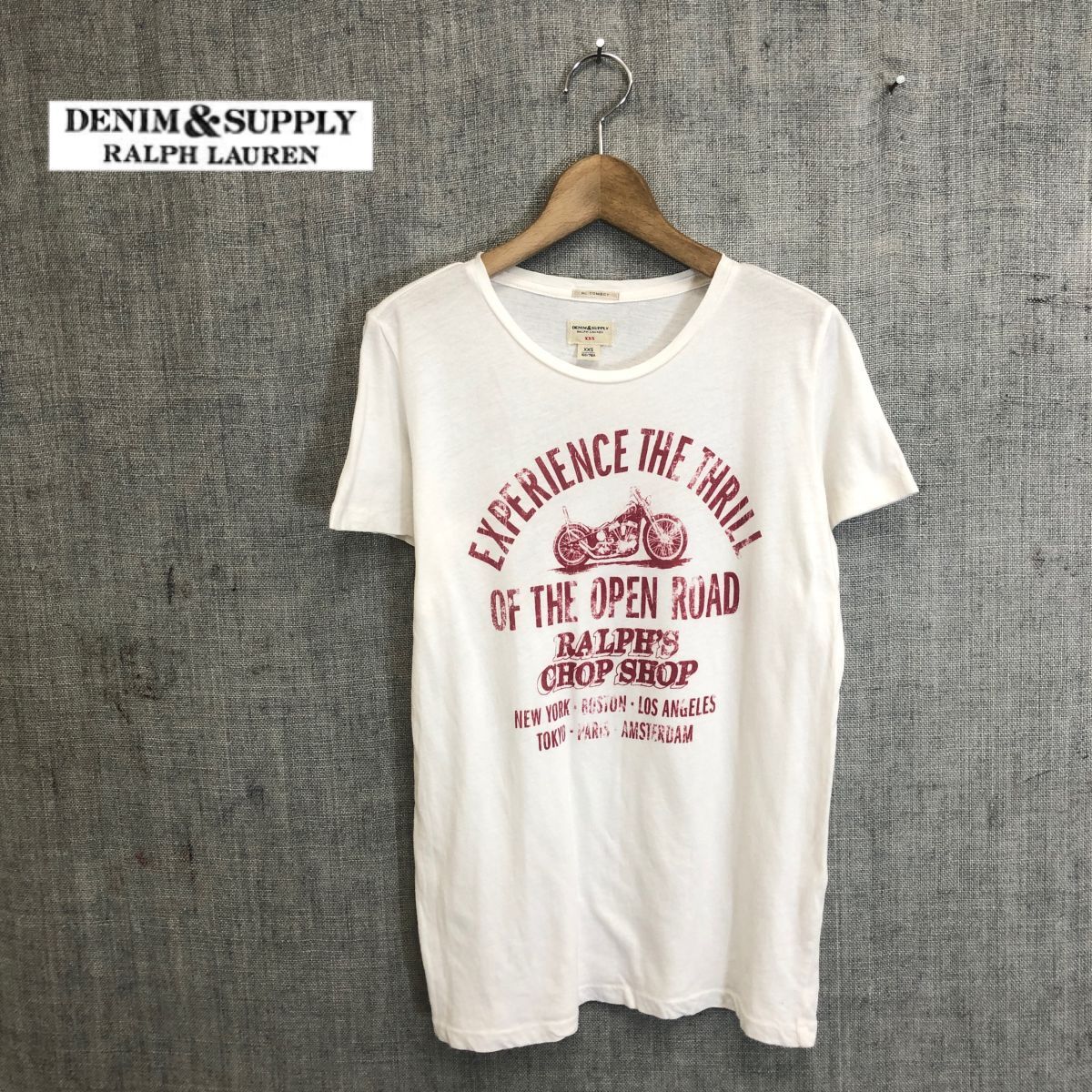 A235-T-S◆90s◆ralph lauren ラルフローレン 半袖Tシャツ プリント プルオーバー◆sizeXXS ホワイト ユニセックス トップス コットンの画像1