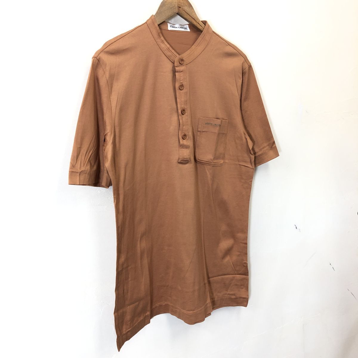 A212-F-N◆old◆ Pierre Cardin tricots ピエールカルダントリコ ヘンリーネックTシャツ 半袖 カットソー ◆ sizeL コットン ブラウン 古着_画像5