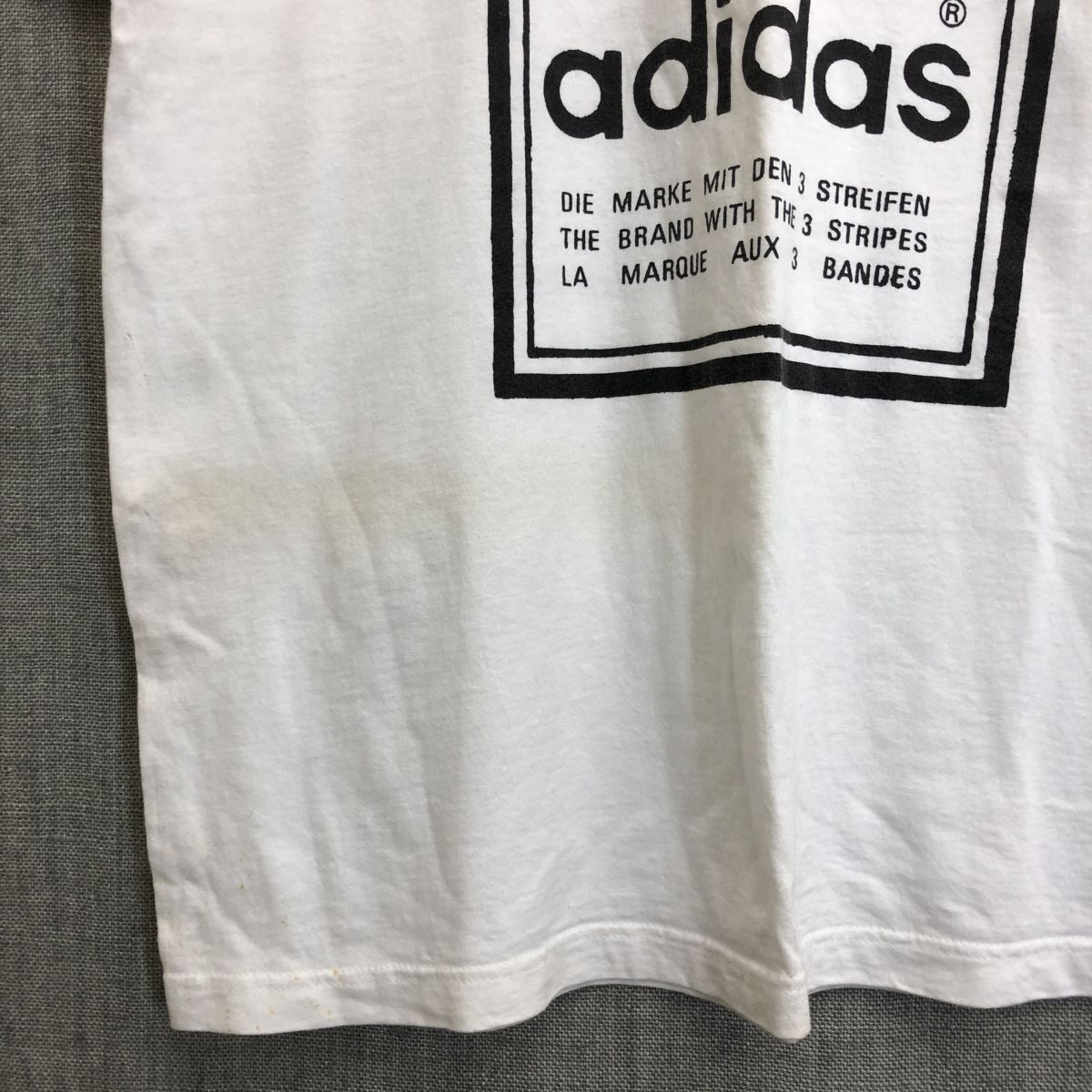 A203-F-N◆ 80s ◆ vitage ◆ adidas アディダス 半袖Tシャツ カットソー ロゴプリント USA製 old◆ sizeL コットン100 ホワイト 古着 春夏_画像4