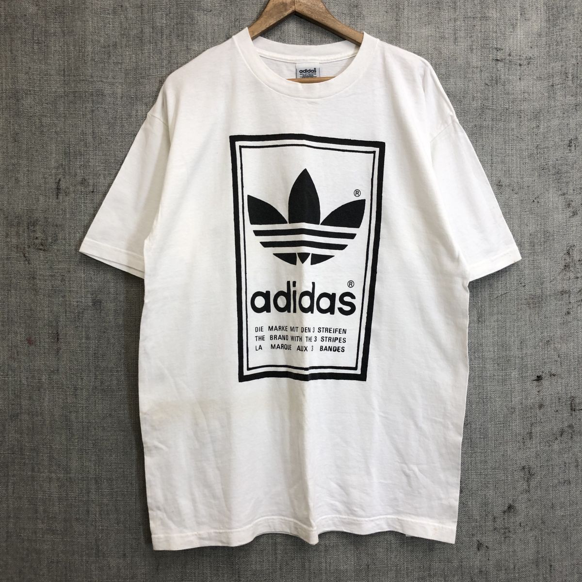 A203-F-N◆ 80s ◆ vitage ◆ adidas アディダス 半袖Tシャツ カットソー ロゴプリント USA製 old◆ sizeL コットン100 ホワイト 古着 春夏_画像2